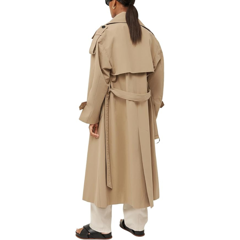 Oversized Long Trench Coat Double Breasted Lapel Windproof Overcoat with Belt