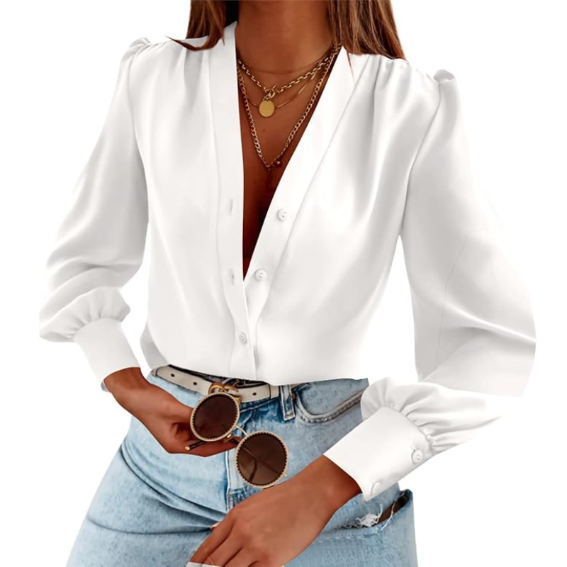 V Neck Button Down Shirt