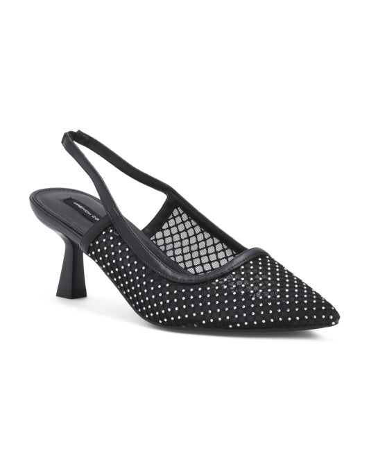 FRENCH CONNECTION Elea Mesh And Stone Slingback Heels