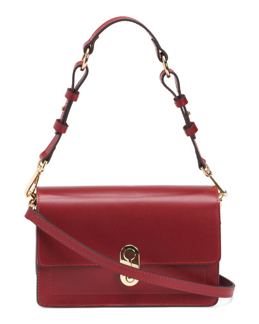 CHEVAL Made In Italy Leather Two Compartment Turn Lock Crossbody