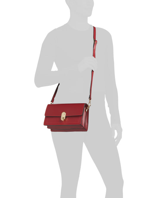 CHEVAL Made In Italy Leather Two Compartment Turn Lock Crossbody